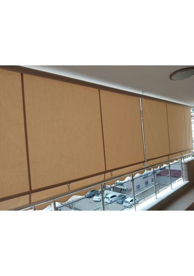 Balkon Stor Perde Gri Ve Krem Çizgili Akrilik Kumaş 200 X 230 Gri - Krem