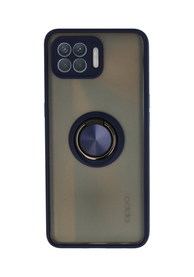 Oppo Reno 4 Lite Uyumlu Kılıf Montreal Yüzüklü Silikon Kapak - Lacivert