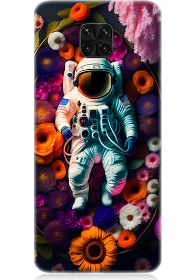 Xiaomi Redmi Note 9 Pro Uyumlu Silikon Kılıf Astronot Ve Çiçekler