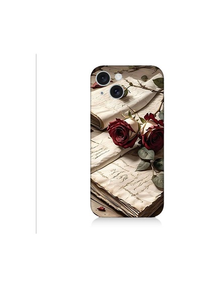 Apple Uyumlu iPhone 15 Plus Mektup Ve Güller Desenli Silikon Kılıf Silikon
