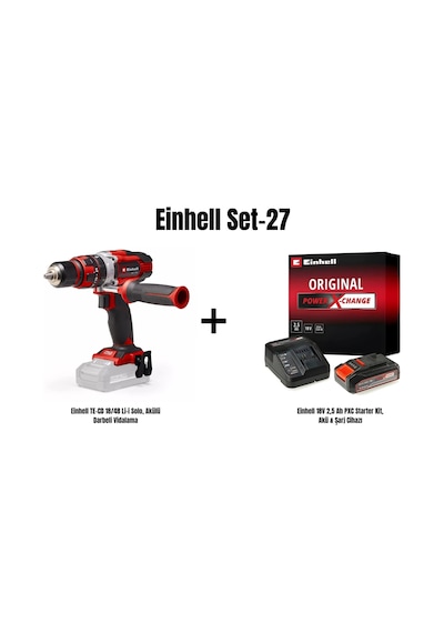 Einhell Set-27 TE-CD 18/48 Li-i Solo Akülü Darbeli Vidalama + Einhell 18v 2.5AH Pxc Starter Kit Akü & Şarj Cihazı