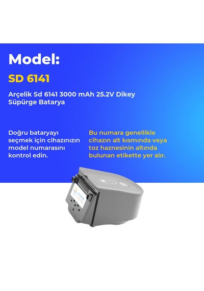 Arçelik Sd 6141 3000 Mah 25.2v Dikey Süpürge Batarya