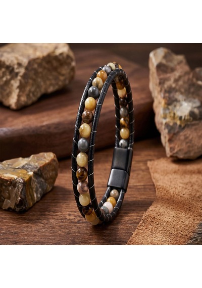 Moncuk Design 6mm Yemen Akik Deri Kordon Ve Çelik Bileklik 33512b2d6m19 G54 - Turuncu