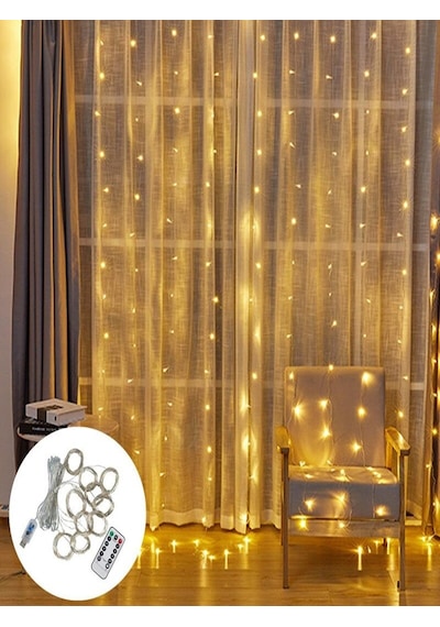 Trendpoint Peri Telli Perde Led Işık Kumandalı 300 Ledli  3 x 3 metre Usb'li 8 Animasyonlu Günışığı