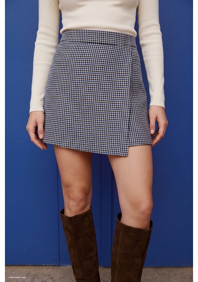 Sateen Kazayağı Şort Etek - Mavi-137948