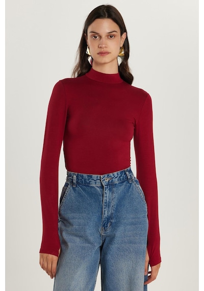 Tudors Kadın Regular Fit Klasik Kesim Viskon Kumaş Balıkçı Yaka Bordo Bluz -34617 Bordo