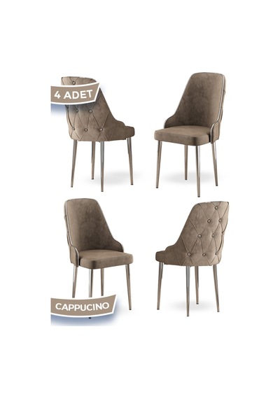 Canisa Krax Serisi, 1.sınıf Babyface Kumaş Mutfak Sandalye, Gümüş Metal Ayak, 4 Adet Cappucino Sandalye Sandalye Cappucino Ayakları Gümüş