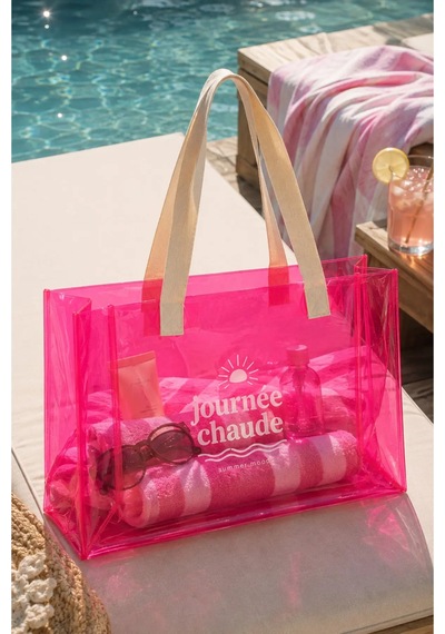 Hig Home Su Geçirmez Şeffaf Plaj Çantası Büyük Boy Kadın Deniz Havuz Omuz Çantası Pvc Şeffaf Çanta Beach Bag Pembe