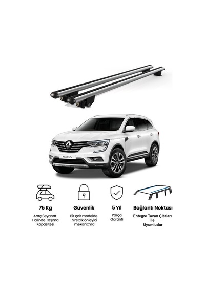 Kanca Renault Koleos 2017 Ve Sonrası Uyumlu Gri Kilitli Ara Atkı 120cm Port Bagaj Tavan Barı