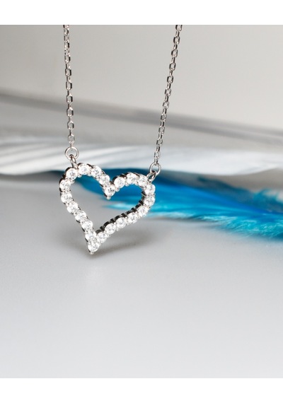 Brezza Lusso Jewelry  Diamond Swarovski Taşlı Kalp Kadın Gümüş Kolye 45 CM 45 CM