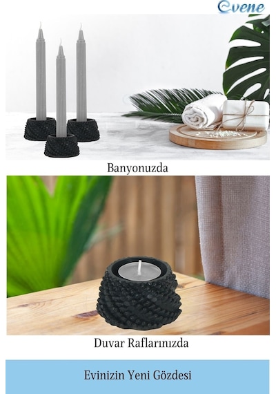 Mumluk Şamdan Tealight Ve İnce Mum Uyumlu Ejderha Yumurtası Model - Siyah