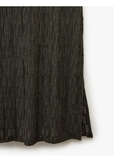 Koton Slim Fit Yırtmaçlı Bürümcük Kumaş Dokulu Midi Kalem Etek Antrasit 7wak10272ek