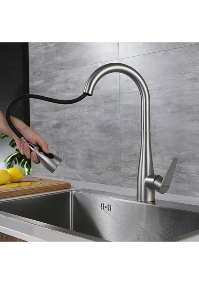 Fause Spiralli Eviye Bataryası Pull Down 3 Fonksiyonlu Fırçalanmış Nikel Kte125-br Fırçalı Nikel