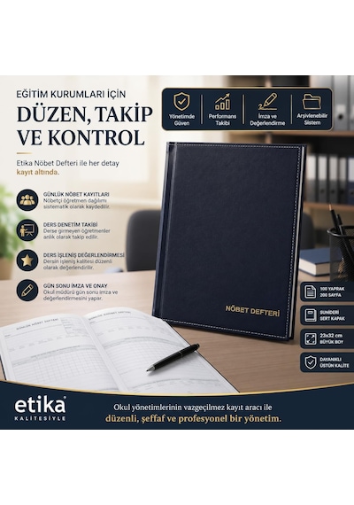 100 Yaprak Nöbet Defteri 200 Sayfa - 23x32 Cm Sunideri Sert Kapak Lüks Ciltli Öğretmen Ders Takip, Devamsızlık Ve Denetim Çizelgeli Okullar & Dershaneler İçin İdari Kayıt Defteri
