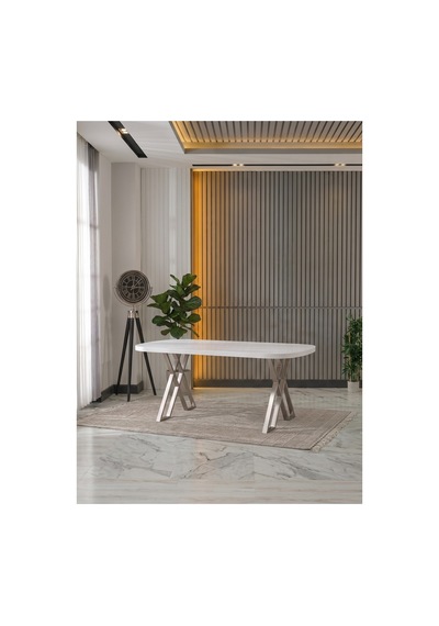 Nesa 90x170 Mdf X Ayak Masa Yemek Masası/mutfak Masası Beyaz/nikel Beyaz/nikel