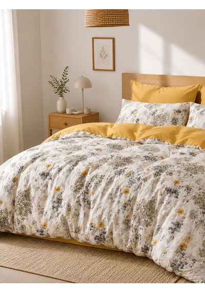 Mystory Home Çift Kişilik Nevresim Takımı Jaune Gri - Sarı