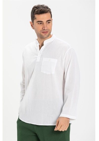 Uzun Kol Şile Bezi Hakim Yaka Erkek Tshirt Beyaz 3001