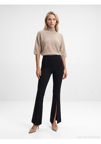 Dilvin 73037 Fermuar Detaylı Flare Pantalon-siyah