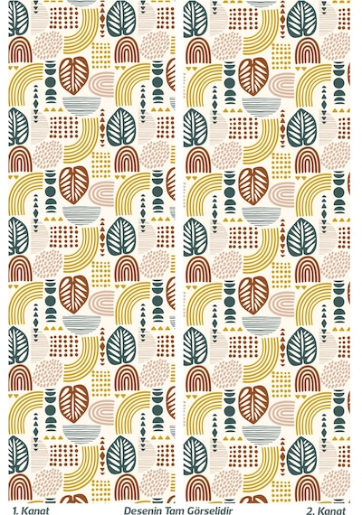 Autumn Abstract Desenli Süet Oturma Odası Salon Fon Perde Ekstrafor Büzgü 2 Kanat Prd-1091 Çok Renkli