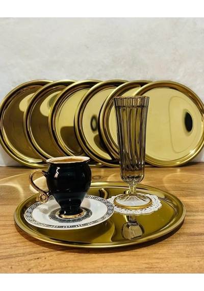6'lı Gold Paslanmaz Çelik  20 Cm Yuvarlak Çay, Kahve, Pasta