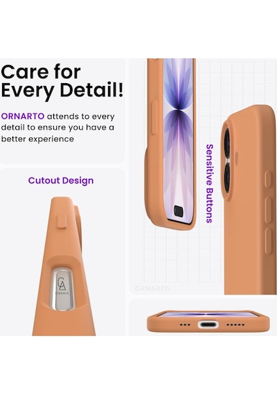 Apple Uyumlu iPhone 17 Içi Kadife Lansman Kılıf Ve Seramik Tam Kaplayan Cam Ekran Koruyucu Turuncu