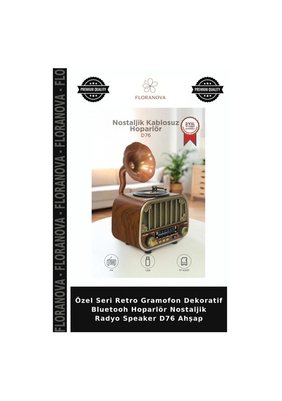 Özel Seri Retro Gramofon Dekoratif Bluetooh Hoparlör Nostaljik Radyo Speaker D76 Ahşap