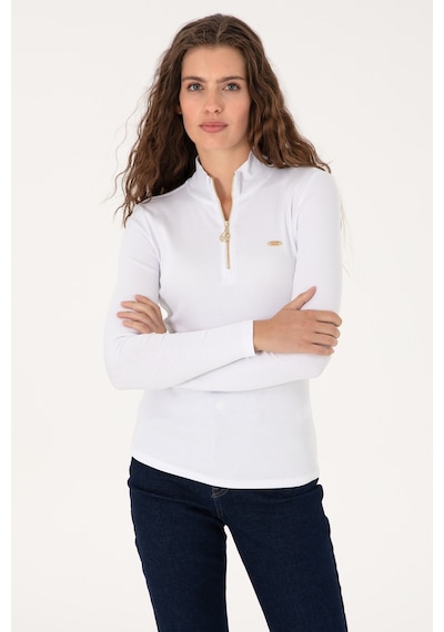 U.S. Polo Assn. Kadın Beyaz Fermuarlı Dik Yaka Sweatshirt 50313564-VR013