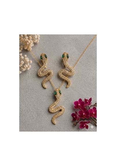 Snek Kolye Küpe Set Gümüş