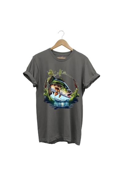 Balıkçılık Levrek Balıkçılığı Fishing Doğa Ve Deniz Baskılı Regular Fit %100 Pamuk Tişört Antrasit