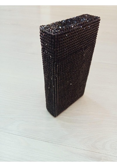 Nesgıft Siyah Swarovski Taşlı Slim (İnce) Uzun Sigara Kutusu