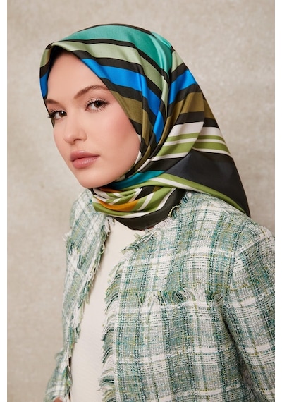 Levidor Kare Desenli Twill İpek Eşarp-0920 Haki
