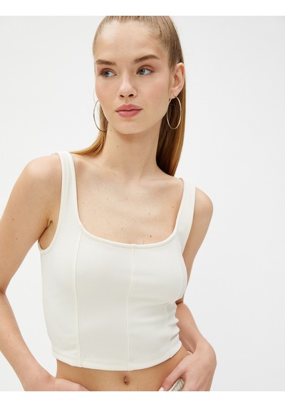 Koton Crop Fitilli Atlet Kare Yaka Nervürlü Bej 3sal30050ık 3SAL30050IK050
