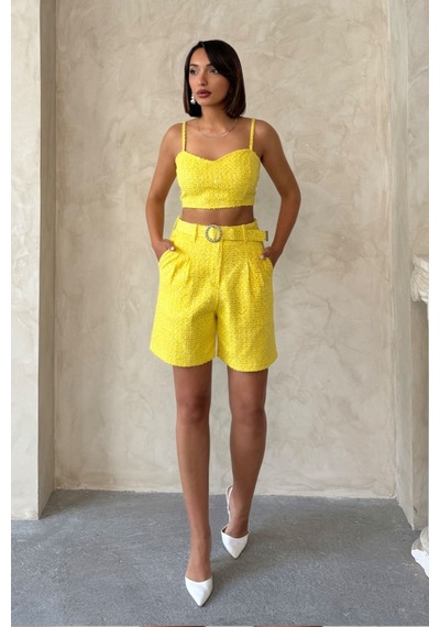 Verymoda Pullu Kot Şort D2786 Sarı