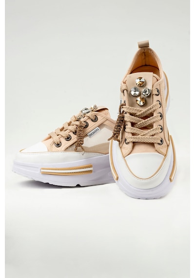 Tw Tonny White Tokyo - 172 Tül Detaylı Keten Sneakers Topuk Boyu 5cm Bej