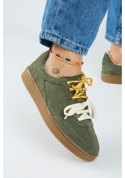 Manijero Krahe Barbella Kadın Hakiki Deri Üç Ayrı Alternatif Bağcıklı Haki Sneakers