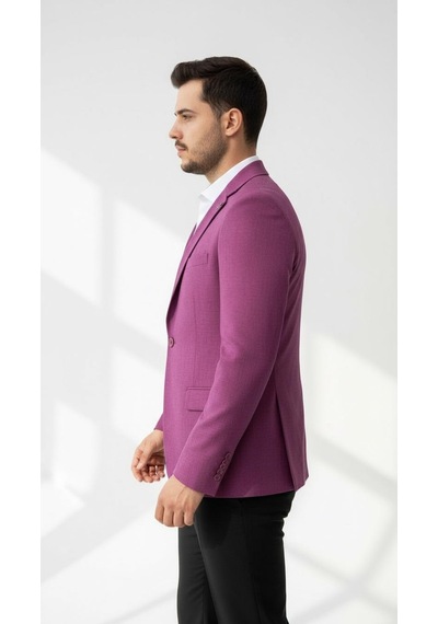 Plus Scorpion Mor Erkek Slim Fit Tek Düğmeli Blazer Ceket Astarli, Şık Ve Modern Kesim Mor