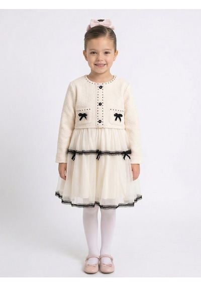 Xo Kids Siyah Fiyonk Ve Şerit Detaylı Tüllü Prenses Model Çocuk Elbise 3-7 Yaş 4427 Ekru Xo Kids Siyah Fiyonk Ve Şerit Detaylı Tüllü Prenses Model Çocuk Elbise 3-7 Yaş 4427 Ekru