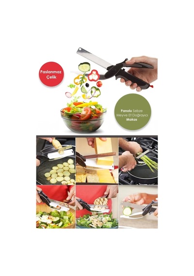 Pratik Düz Kesim Panolu Mutfak Makası Salata Sebze Et Kesme Tahtalı Makaslı Bıçak Clever Cutter