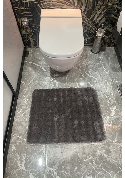 Modern Bubble Yıkanabilir Kaymaz Peluş Banyo Paspası Halısı 2'li Klozet Takımı 60x100 Ve 50x60 Antrasit