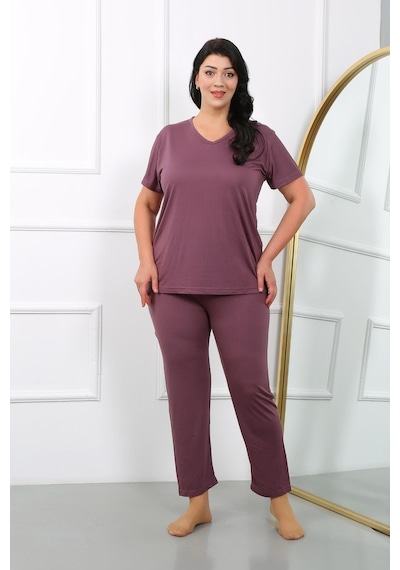 Akbeniz Kadın Büyük Beden Kısa Kol Penye Pijama Takımı Mürdüm 202405-mürdüm Mürdüm Akbeniz Kadın Büyük Beden Kısa Kol Penye Pijama Takımı Mürdüm 202405-mürdüm Mürdüm