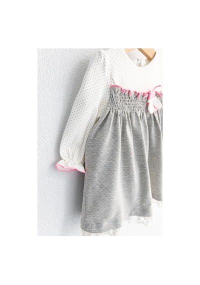 Babymod Babymod Kız Bebek Puantiye Desenli Güpürlü Uzun Kollu Elbise
