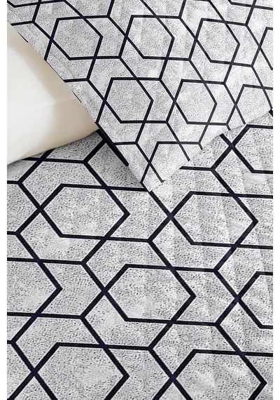 Geometrik Gri Desenli Genç Odası Tek Kişilik Pike Takımı-antrasit Minimal 160x220 Cm Yatak Örtüsü Kırsal Saman Sarmalı