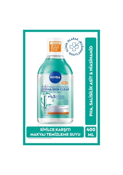 NIVEA Derma Skin Clear Sivilce Karşıtı Micellar Makyaj Temizleme Suyu 400 ML
