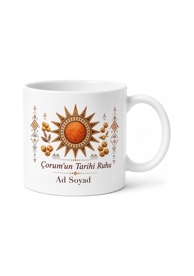 Çorum Hitit Güneşi Leblebi Ruhu Tarihi Dokusu Çay Kupası Hediye Bardak Beyaz / Çok Renkli