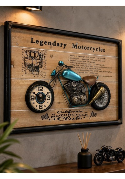 Ev Ofis Hediyesi Dekoratif Motosiklet Duvar Saati 3d Kabartmalı Modern Metal Tablo Saat 60x40 Cm Biblo