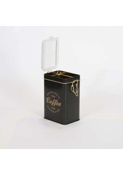 Evle Sn Coffee Desenli Kilitli Kapaklı Dikdörtgen Metal Saklama Kabı Siyah 1 L 7.5 x 10 x 15 C M