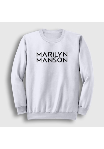 Presmono Unisex Logo Marilyn Manson Sweatshirt Beyaz