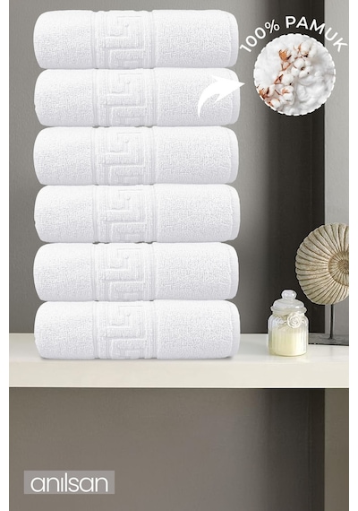 6'lı Greek El Havlusu - 50x90 Cm, 225 Gr, %100 Pamuk, Spa Ve Otel Havlusu, Günlük Kullanıma Uygun Beyaz