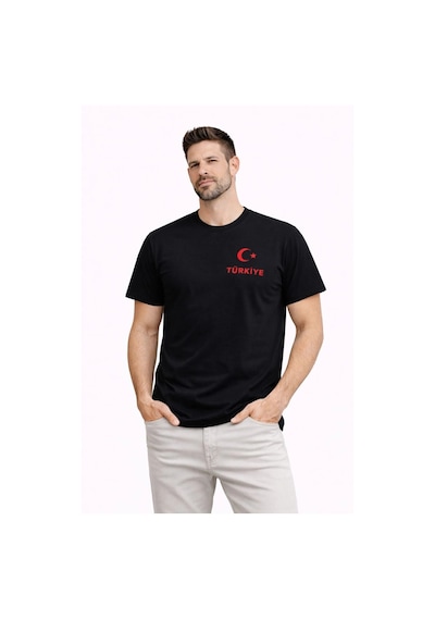 Erkek Türkiye Ay Yıldız Baskılı Taraftar Forma T-shirt - Siyah Çok Renkli