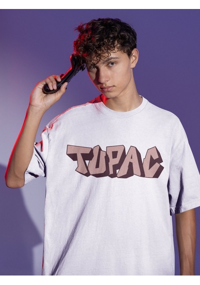 Tupac Rapper Sırt Baskılı Unisex Oversize Şarkıcı Tişört Beyaz